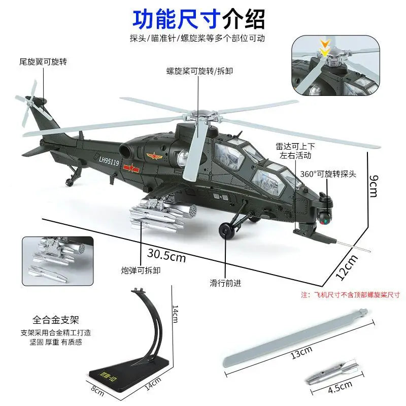 1:48 Z-10 Attack Helicopter Diecast Model Rotatable Detachable Parts Display Stand Included Military Aircraft Collection