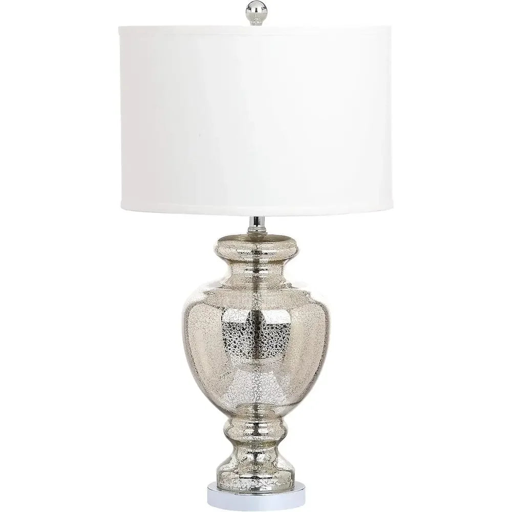 Mercury Silver Crackle Glass 28-inch Table Lamp with LED Bulbs for Bedroom, Living Room, Home Office, and Nightstand