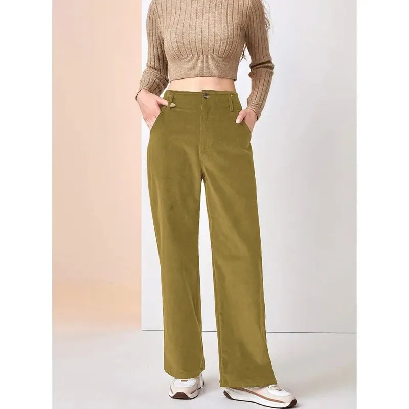 1pcs Womens High Waist Corduroy Wide Leg Pants Casual Straight Leg Trousers with Drape Effect