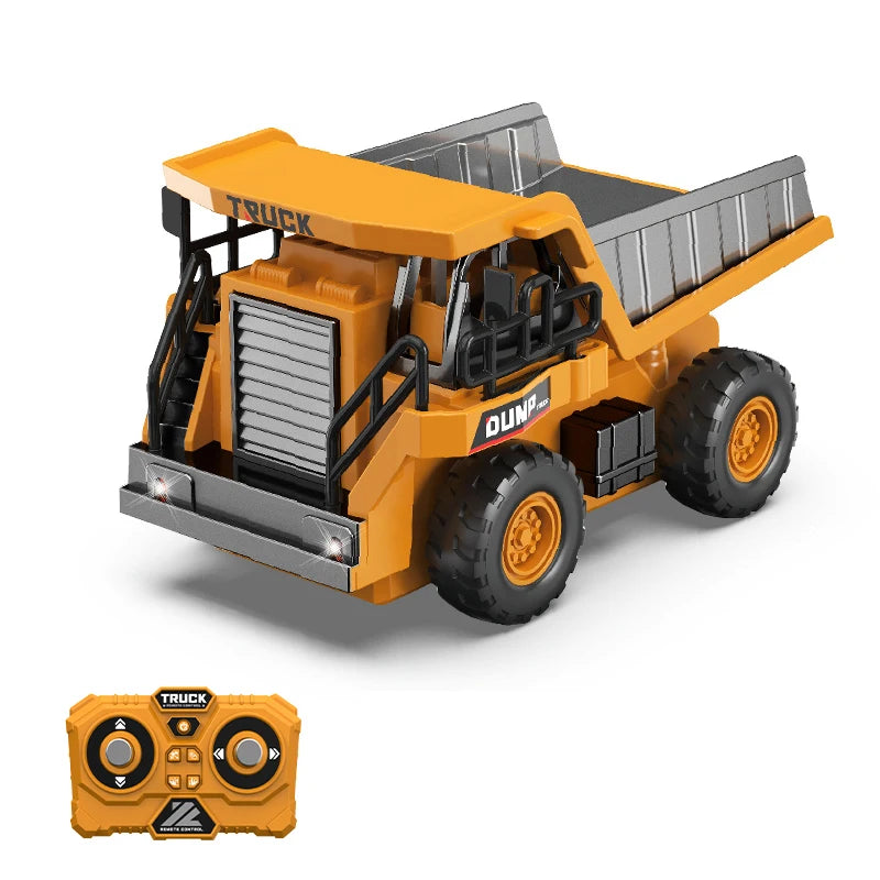 1:64 Mini RC Excavator Crawler Tipper Truck Remote Control Engineering Vehicle with Light and Sound Mini Gift Toy RC Truck