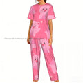 Women Pajama Sets Lounge Sleepwear Cartoon Pig Pink Background Short Sleeve Nightwear