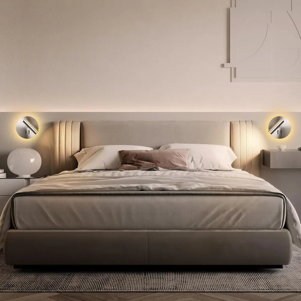 Modern Wall Mount Reading Light for Bedside with On-Off Switch, Brushed Nickel Sconce for Bedroom