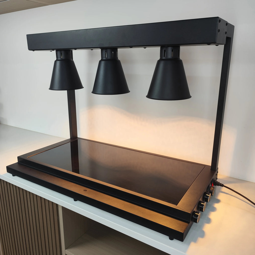 Black Dual-Sided Heating Warming Lamp Station with Infrared Lamp Food Warming Lamp  with Glass Warming Panel for Hotel Buffet