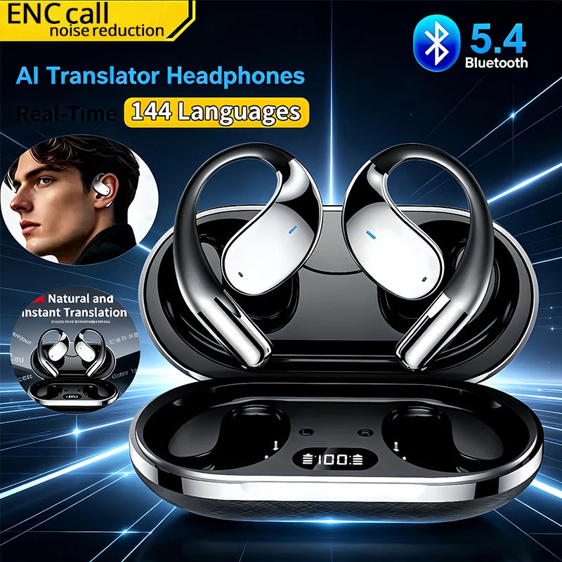 2026 New AI Translation Earbuds Bluetooth 5.4 Noise Cancelling 144 Languages Real Time Instant Translator 3-in-1 Smart Headset