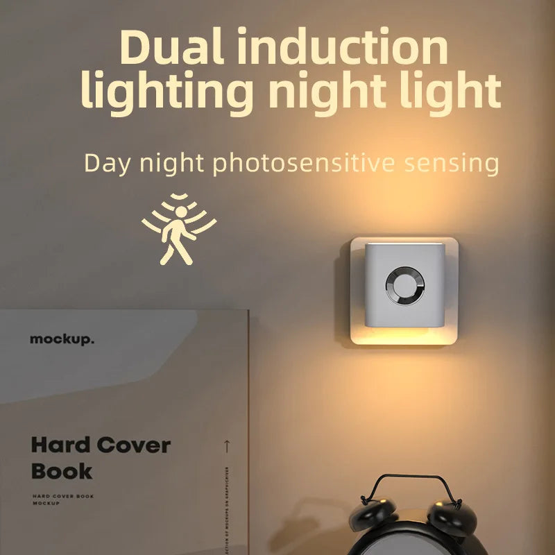 Human Motion Sensor Night Light, Auto On/Off Bedside Cabinet Lamp, Up & Down Glow Ambient Light, Eye-Care LED Bedroom Night Lamp