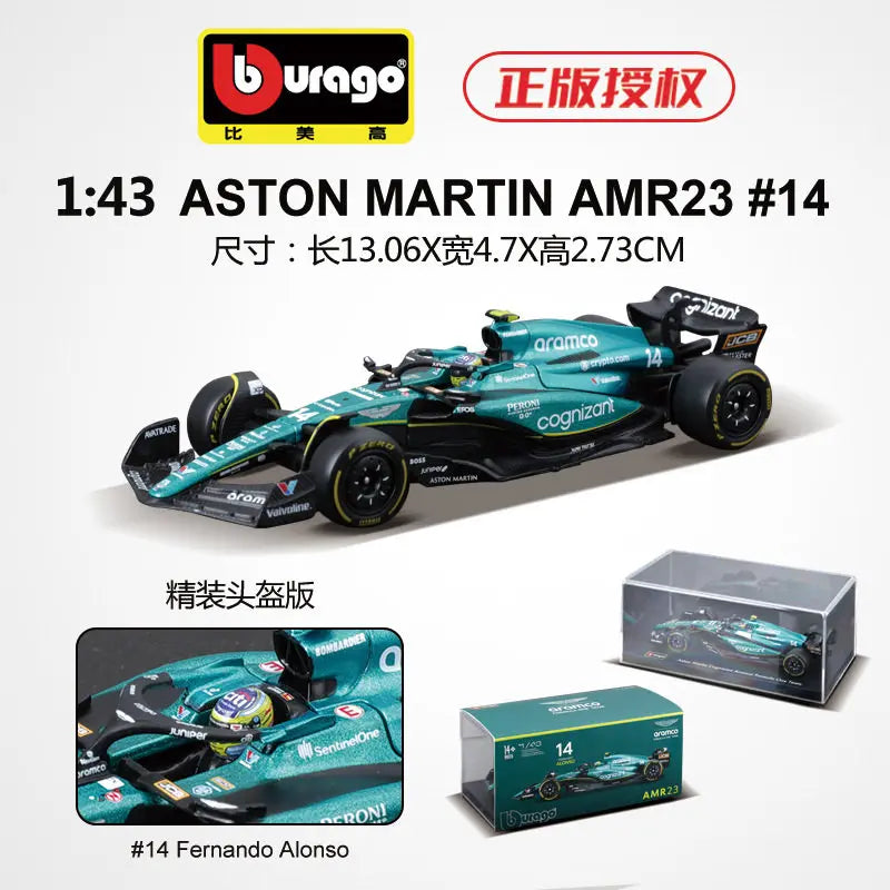 Bburago 1:43Aston Martin AMR25 (2025) /AMR23(2023)14 Fernando Alonso F1 Formula Car Static Diecast Alloy Model