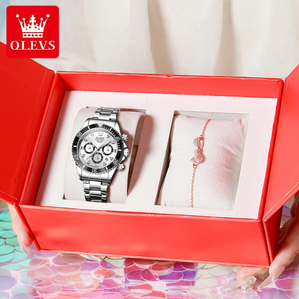 OLEVS Women Watch 5632 Elegant Original Quartz Watches Multifunctional Chronograph Watches For Women Set Bracelet Watch Reloj