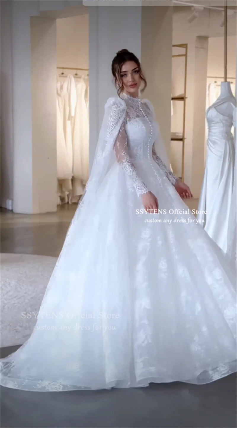 SSYTENS Lace Applique Wedding Dresses High Neck Dubai Girdling Hazy Feeling Bridal Gown Floor-Length Bride Gowns 2027 Customized