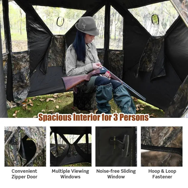 Portable Hunting Blind with Ground Stakes and Tie-Downs for Deer and Antelope, Outdoor Concealment Shelter for Field Hunting