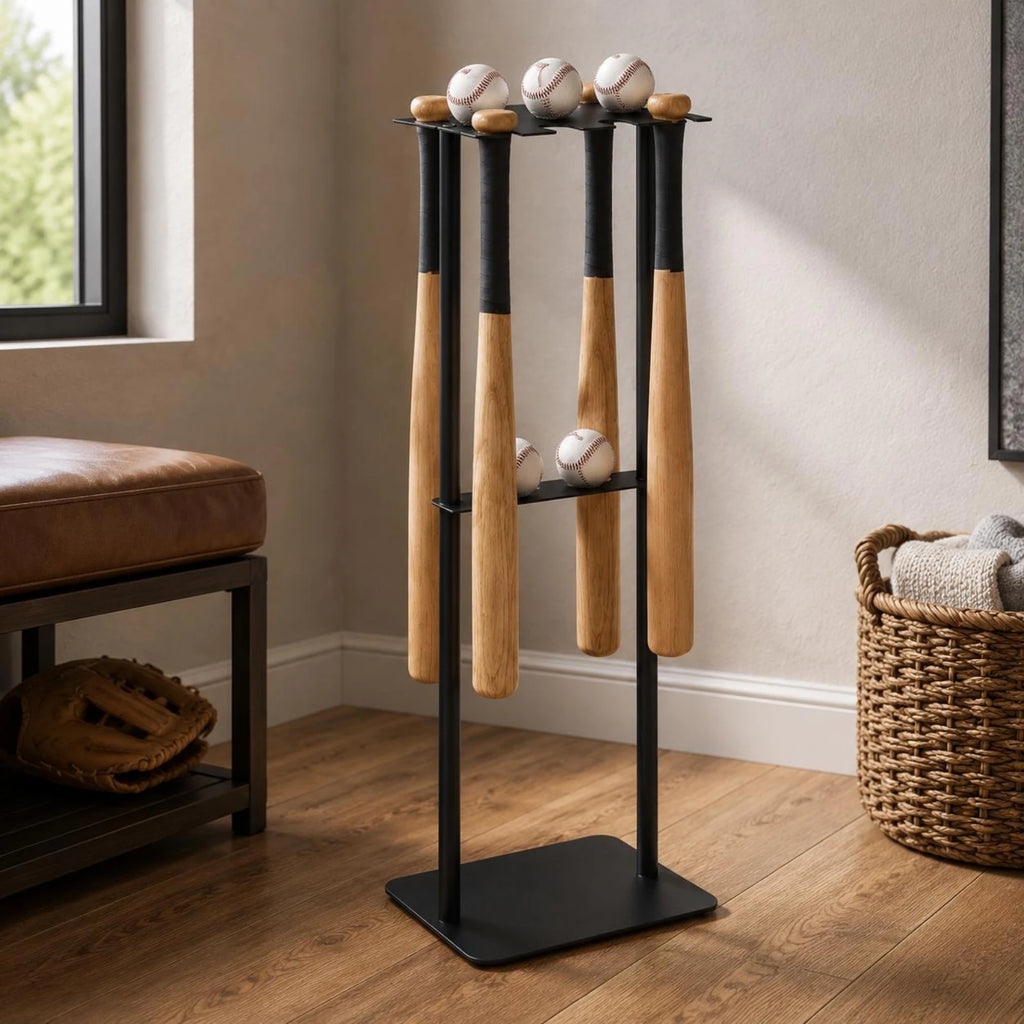 Metal Baseball Display Rack Mobile Baseball Club Storage Rack Floor Club Holder Free Standing Rust Resistant for Home Gym