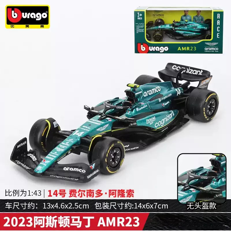 Bburago 1:43Aston Martin AMR25 (2025) /AMR23(2023)14 Fernando Alonso F1 Formula Car Static Diecast Alloy Model