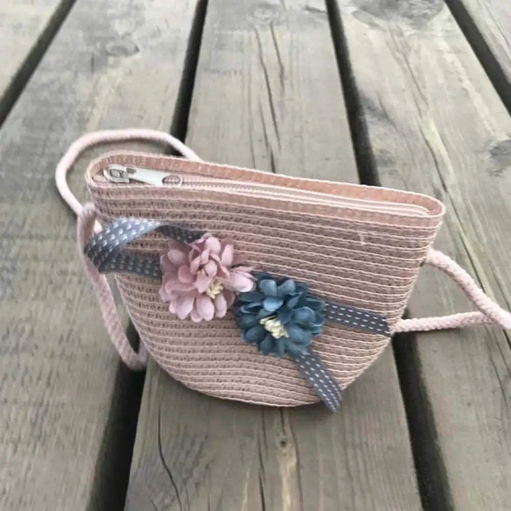 1 set 1 Wide Brim Sun Hat With Crossbody Bag Pink Beach Set For Girls Kids Cap Beach Straw Kids Straw Cap Bag Set