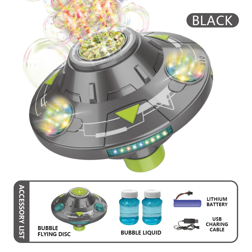 UFO Colorful Flying Disc Fully Automatic Electric Sound and Light Rotating Obstacle Avoidance Space Bubble Machine