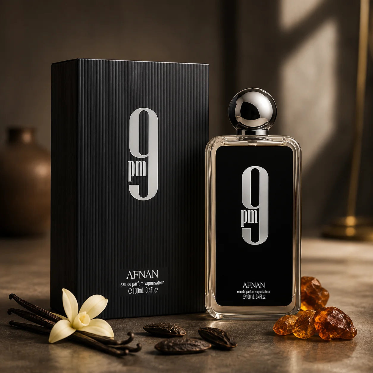 Afnan 9 PM Men Eau De Parfum Transparent Square Bottle Silver Round Cap Luxury Arabian Woody Scent Long Lasting Fragrance 100ml Mens Cologne Perfume Gift Set For Male