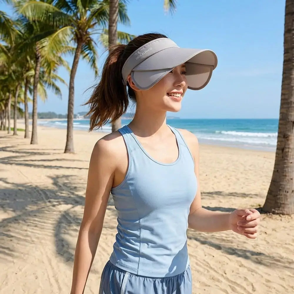 New Breathable Sun Protection Hat Lightweight Adjustable Stretchable Brim Hat Polyester Solid Color Empty Top Sun Hat Sports