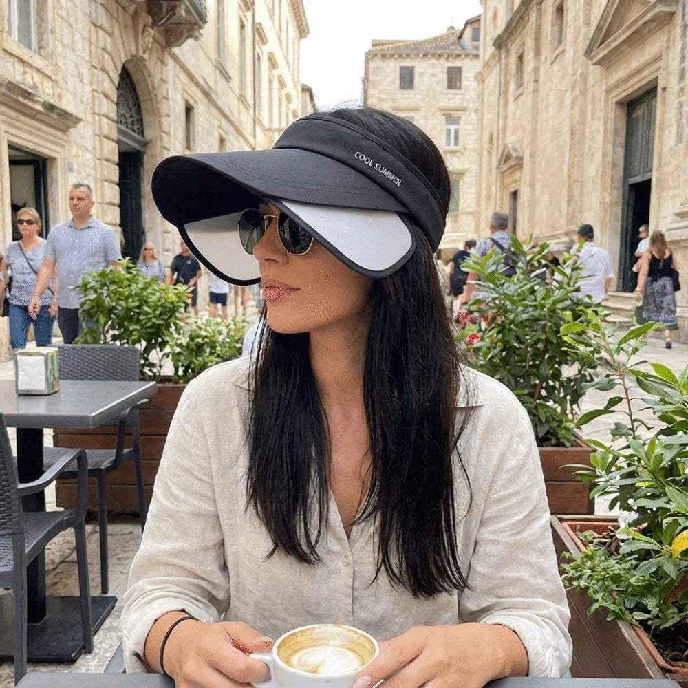 New Breathable Sun Protection Hat Lightweight Adjustable Stretchable Brim Hat Polyester Solid Color Empty Top Sun Hat Sports