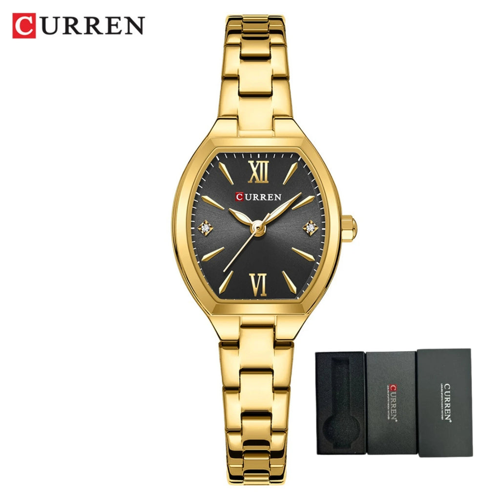 CURREN Fashionable Barrel-Shaped Simple Elegant Quartz Watch Women's Elastic Band Retro Women's Watch Gifts