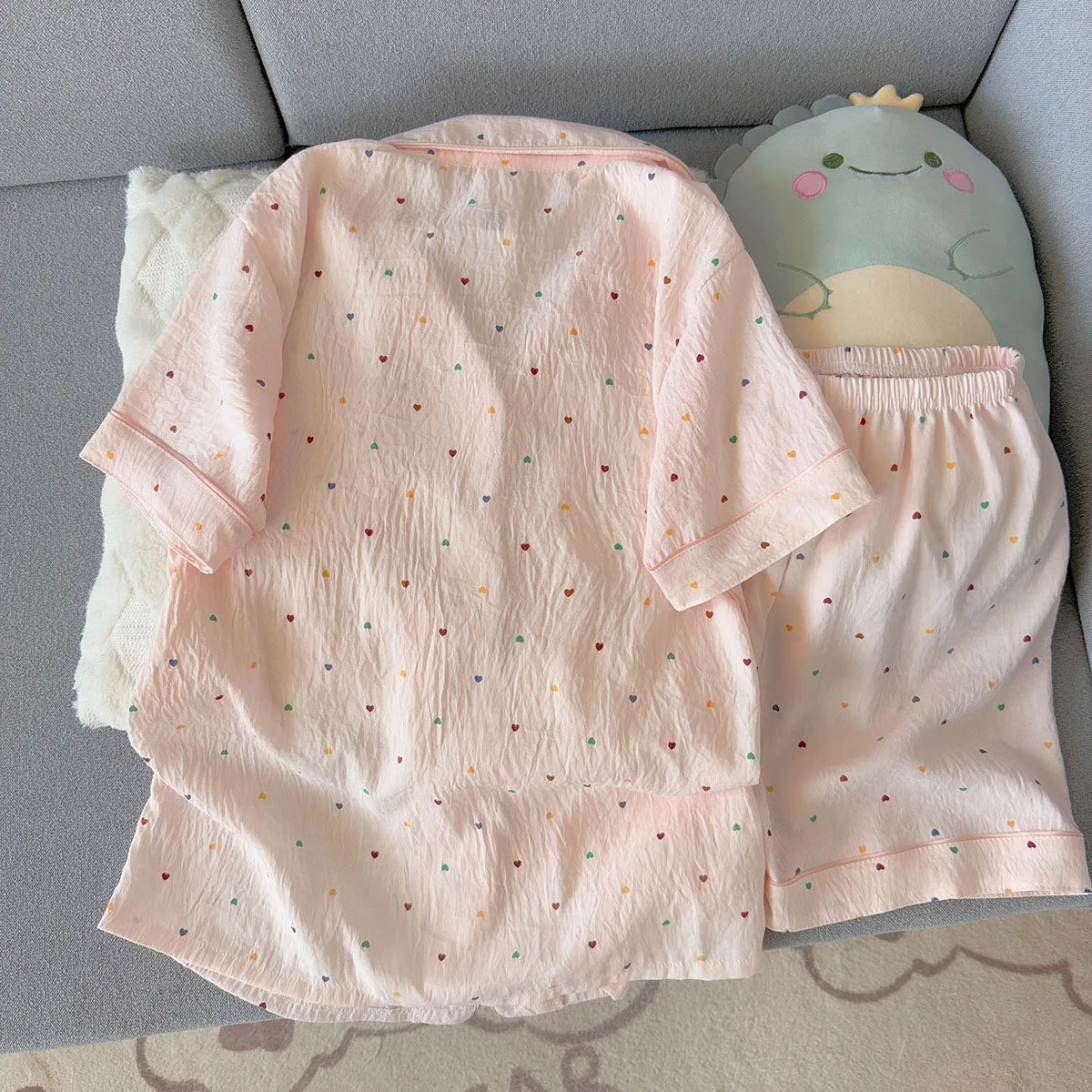 Women'S Printed Polka Dot Cotton Pajamas Set Short Sleeved Top And Shorts 2-Piece Casual Comfortable Home Sweet Print Sleepwear