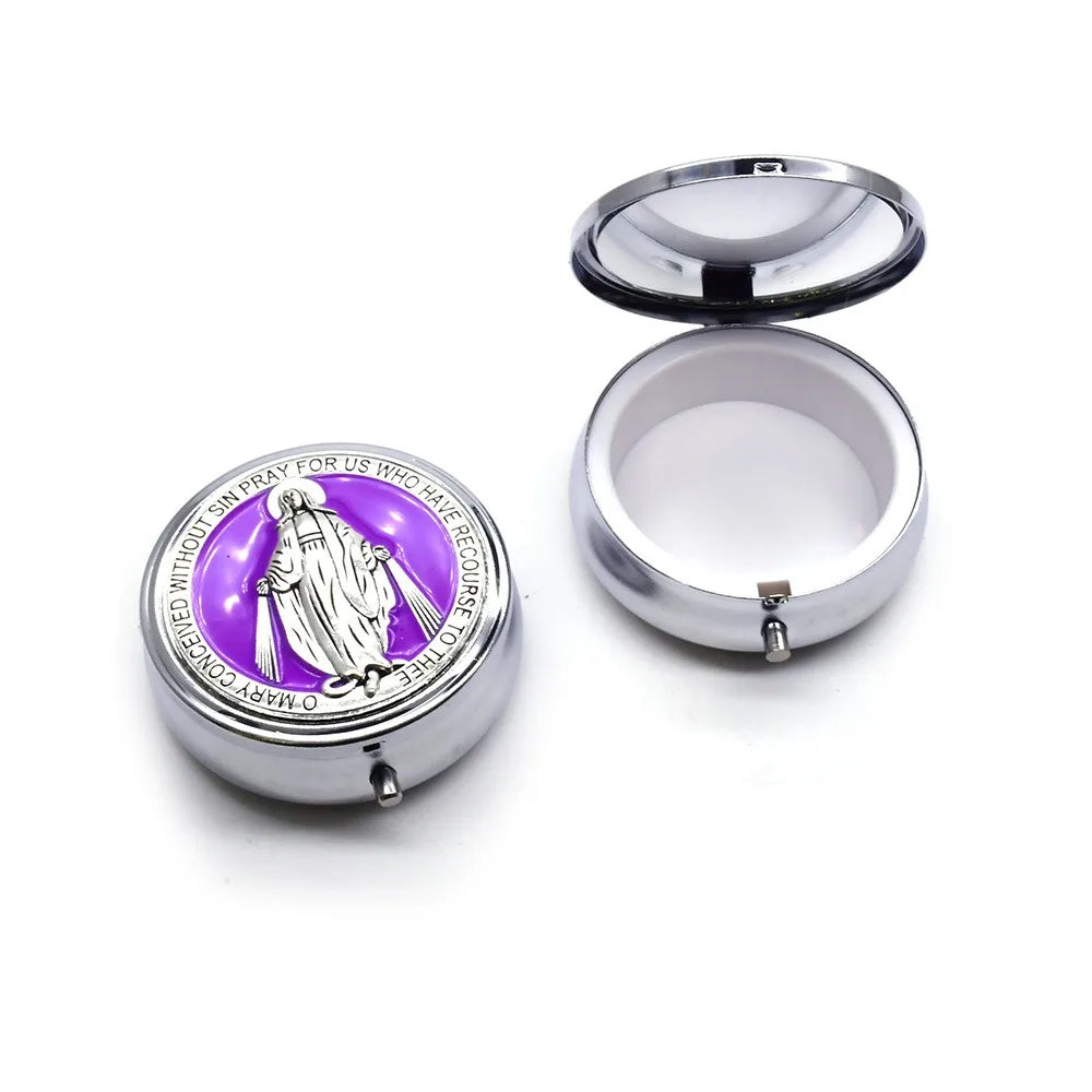 Retro Religious Jewelry Box Round Zinc Alloy Saint Benedict Jewelry Box Elegant Jewelry Storage Box Travel Storage