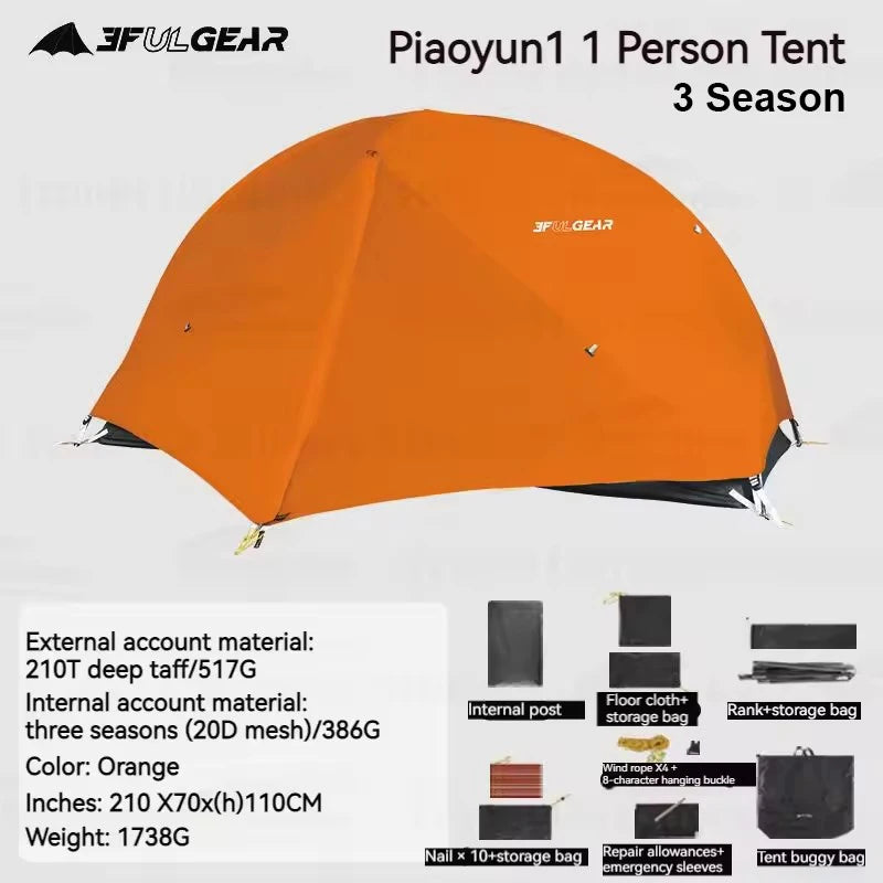 3F UL GEAR 1 Person Camping Tent Ultralight Waterproof Outdoor Travel Tent 15D Silicone Cycling Backpacking Hiking Tent With Mat