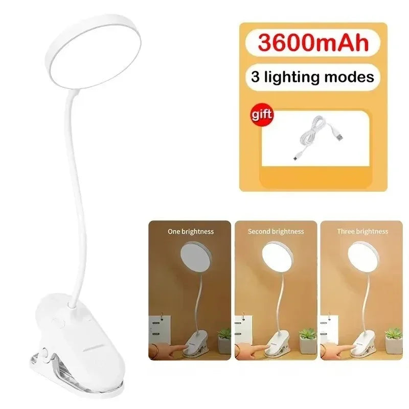 Portable USB Rechargeable Clip On Desk Lamp 3 Color Temperatures Dimmable LED Reading Light for Bedroom Study Office Travel