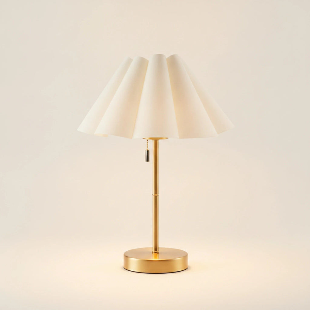 Table Lamp with Pleated Shade Compact Rechargeable Table Lamp Warm Glare-Glare-Reducing for Readers, Nightstand, Bedroom