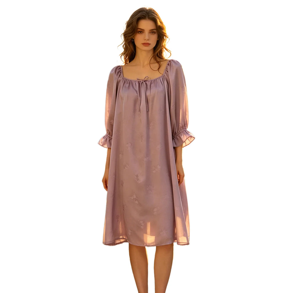 Plus Size Women 100% Mulberry Silk Nightdress Heavyweight Printed Short Sleeve Pajamas Summer Loose Antibacterial Home Dress