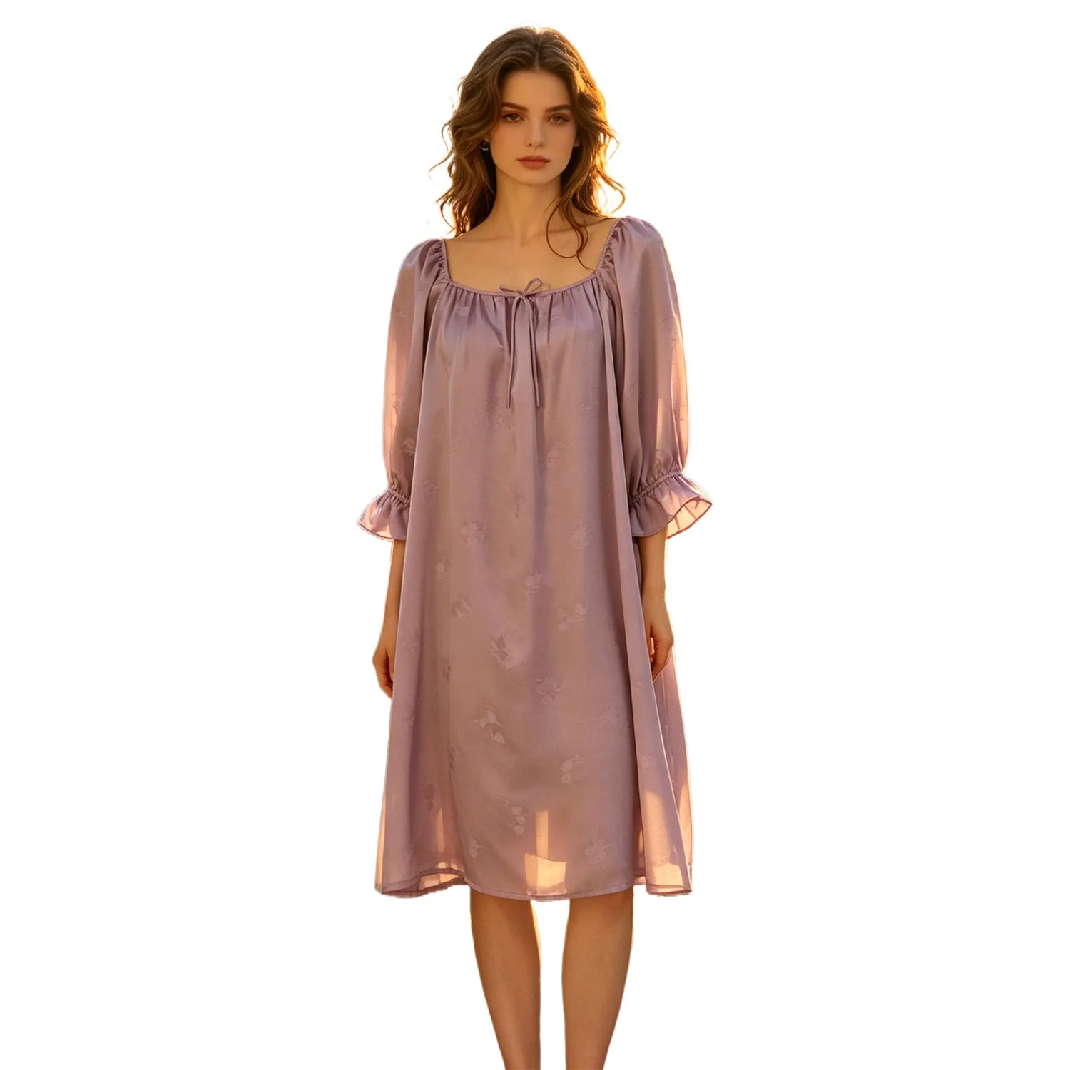 Plus Size Women 100% Mulberry Silk Nightdress Heavyweight Printed Short Sleeve Pajamas Summer Loose Antibacterial Home Dress