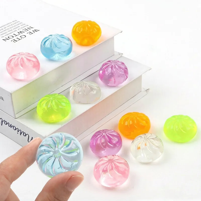 5Pcs Mini Dumplings with Steamer Bun Squeezable Toys Set Soft Stress Relief Crystal Squishy Fidget Sensory Toy Party Favors Gift
