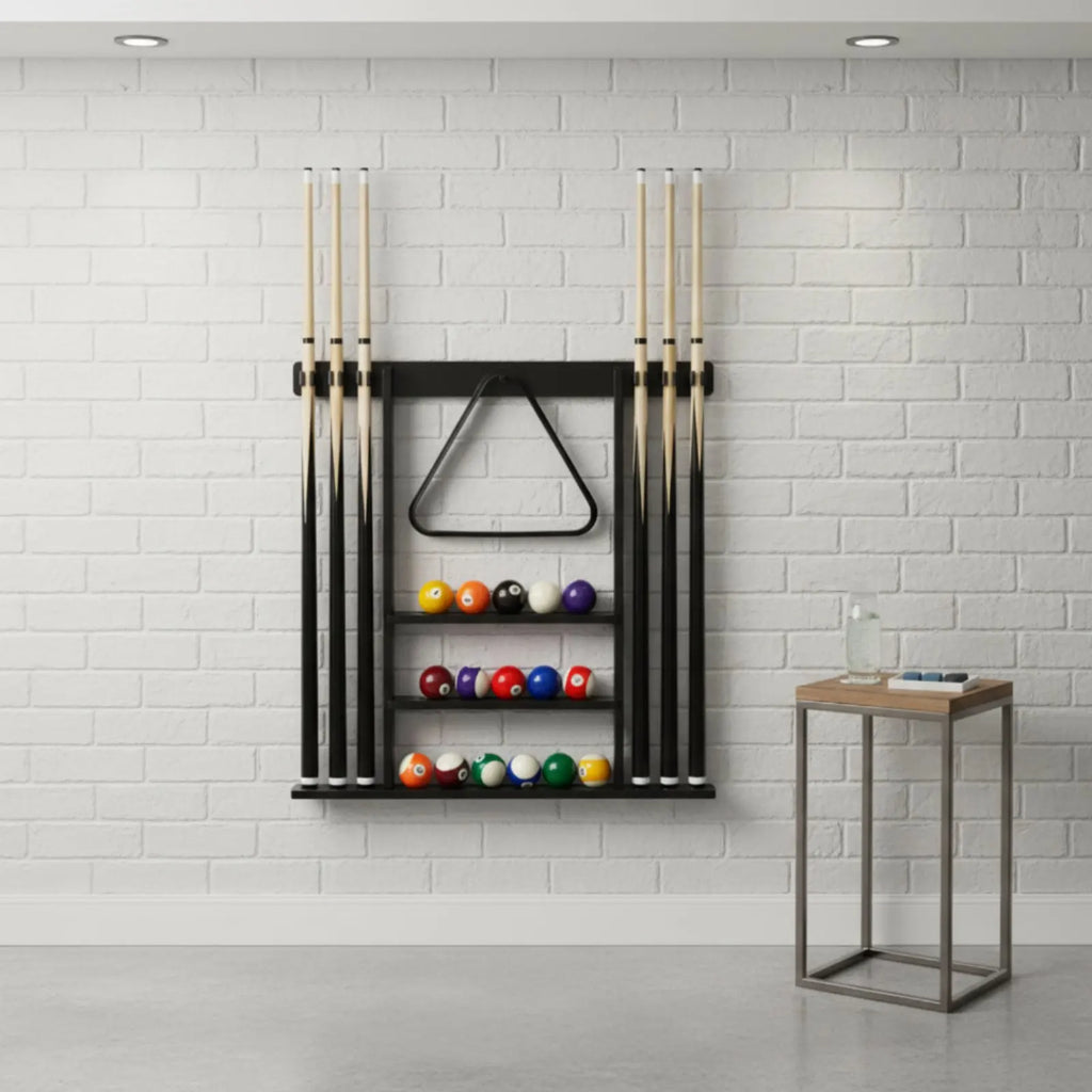 Billiard Cue Rack Black Finish Billiard Cue Stand Game Furniture Easy to Install Sports Storage Scratch Protection for Club Room