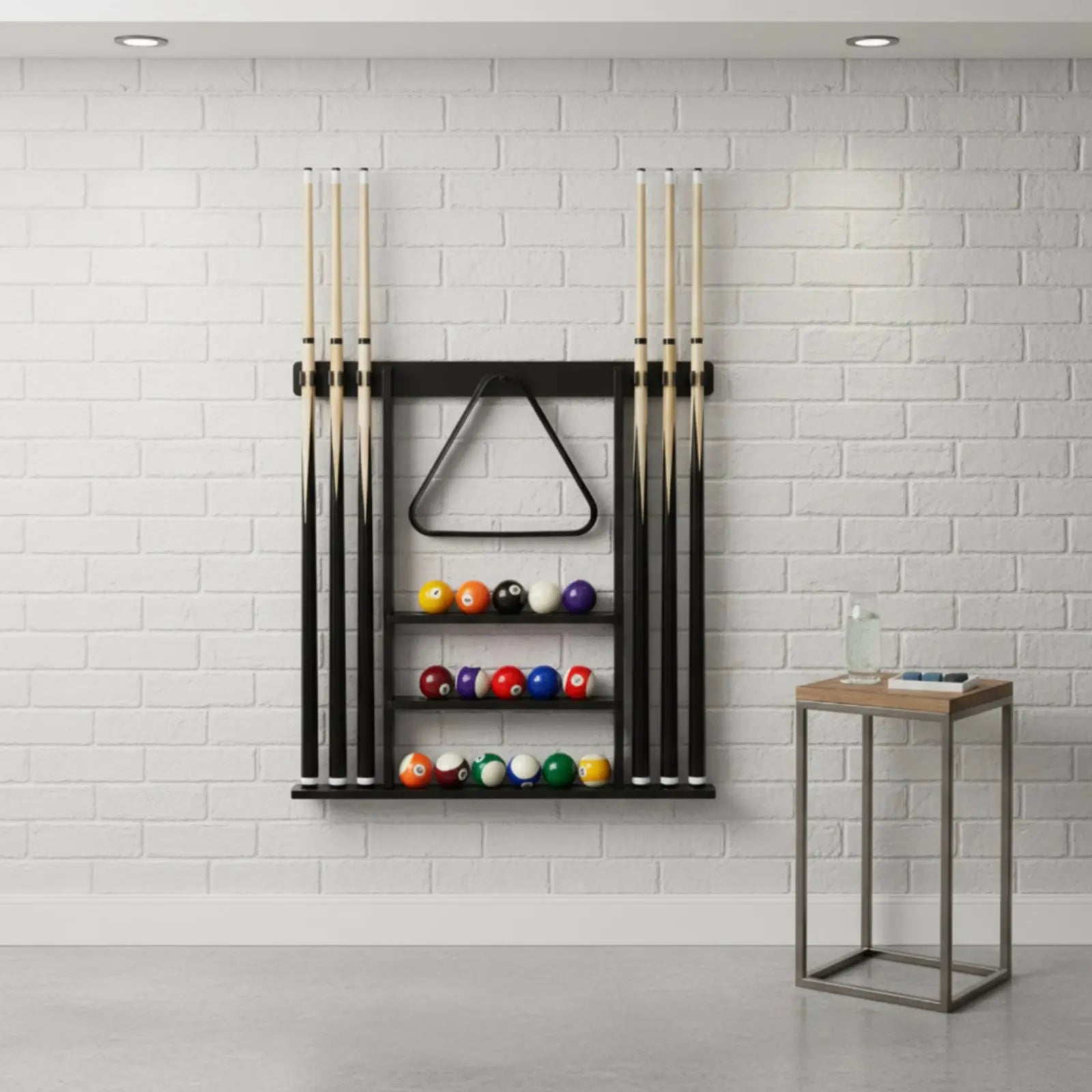 Billiard Cue Rack Black Finish Billiard Cue Stand Game Furniture Easy to Install Sports Storage Scratch Protection for Club Room