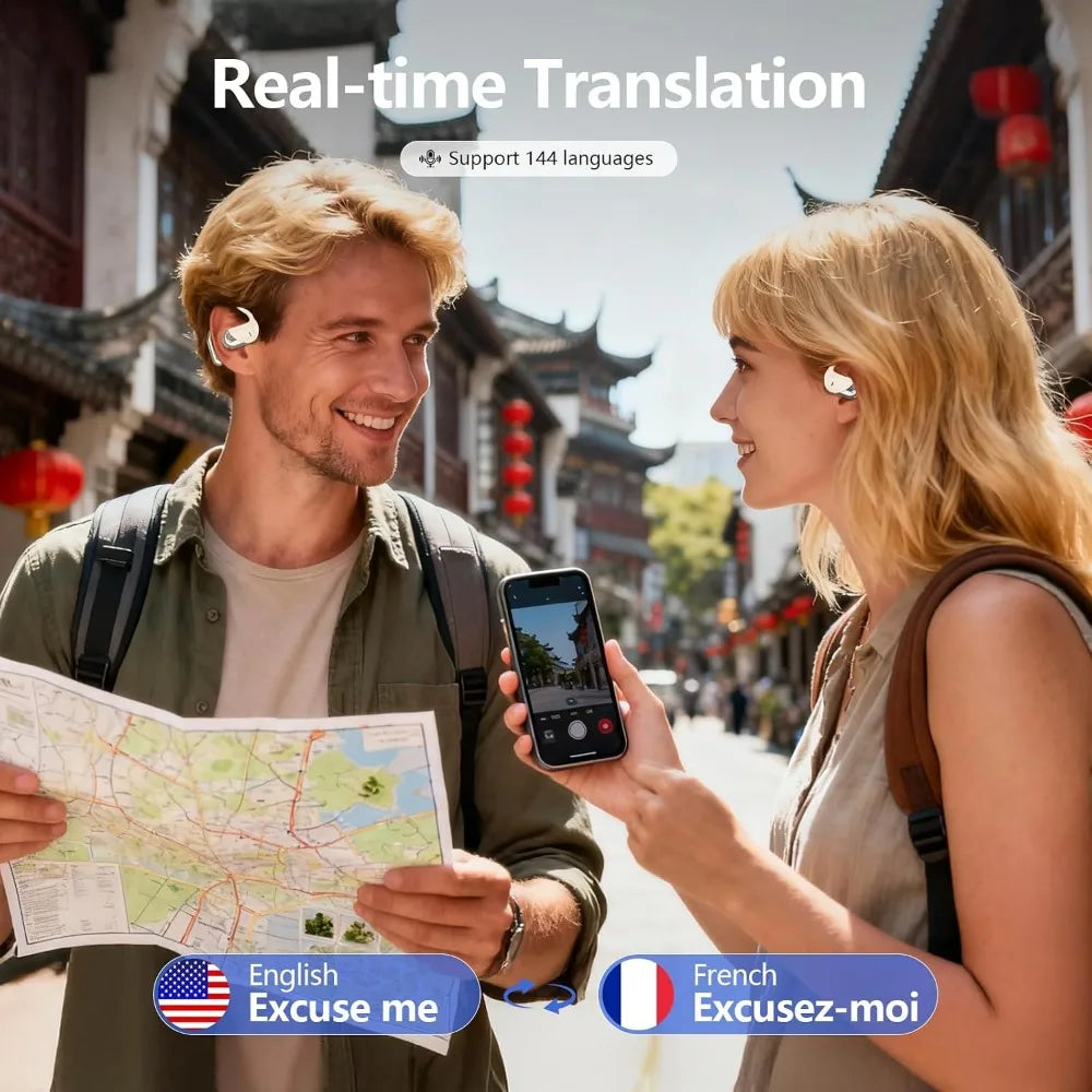 144 Language Real-time Translation Wireless Bluetooth Earbuds, Open Ear Design, with Charging Case, Suitable for Travel