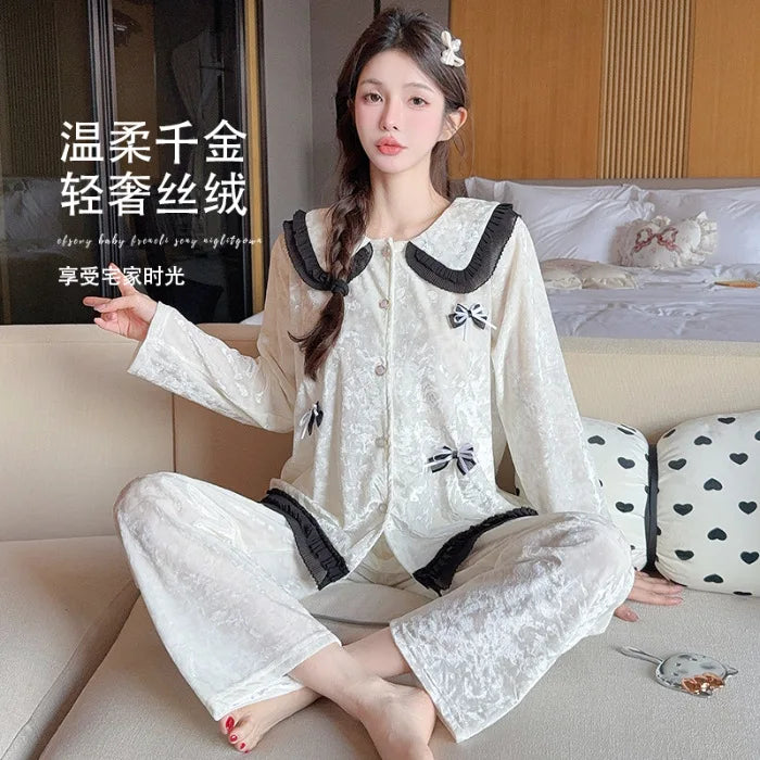 Hot New Women's Skin Friendly Comfortable Pajamas 2025 Cute Doll Collar Autumn Winter Luxury Fashion Home Furnishing Set Gift