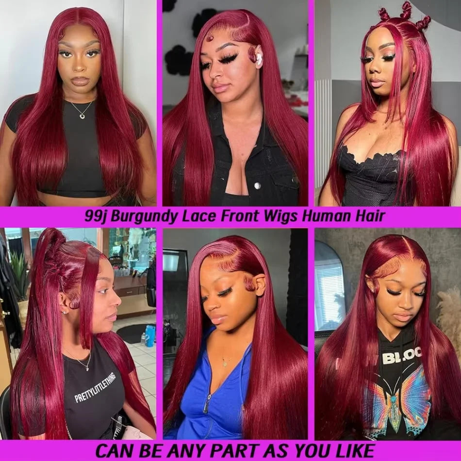 99J Burgundy Colored Human Hair 13x6 Transparent HD Lace Front Wig 40 42 Inches Brazilian Remy Hair Pre Plucked 13x4 Lace Frontal Wig For Women