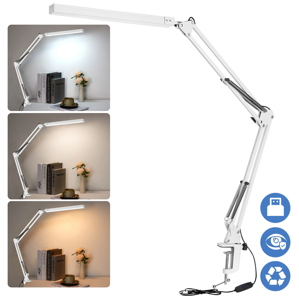 LED Desk Lamp For Home,Reading,Study,Adjustable Eye-Caring Desk Light with Clamp, 3 Color Modes,10 Brightness Table Light Office