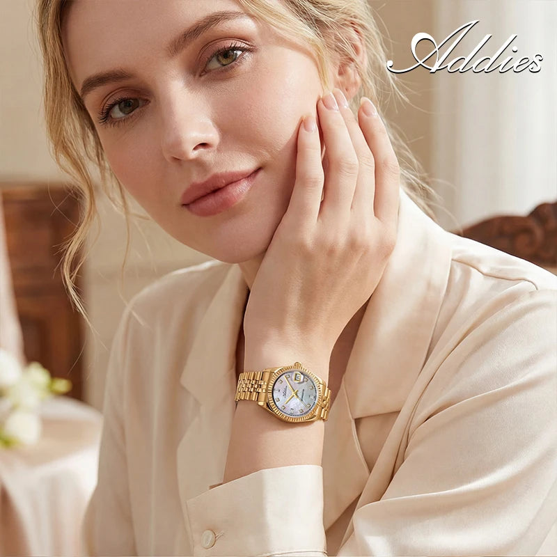 ADDIES 585 Quartz Women's Watches Sapphire Glass 5Bar Waterproof 316L Stainless Steel Diving Fashion Luxury Wristwatch For Woman