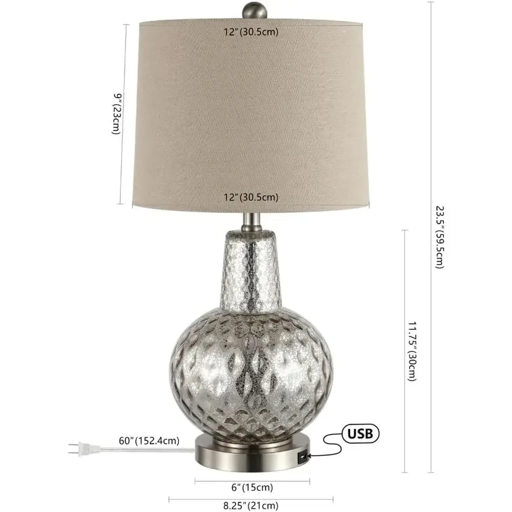 24-inch Silver/Ivory Shade LED Table Lamp for Bedroom, Living Room, Home Office, Desk, Nightstand