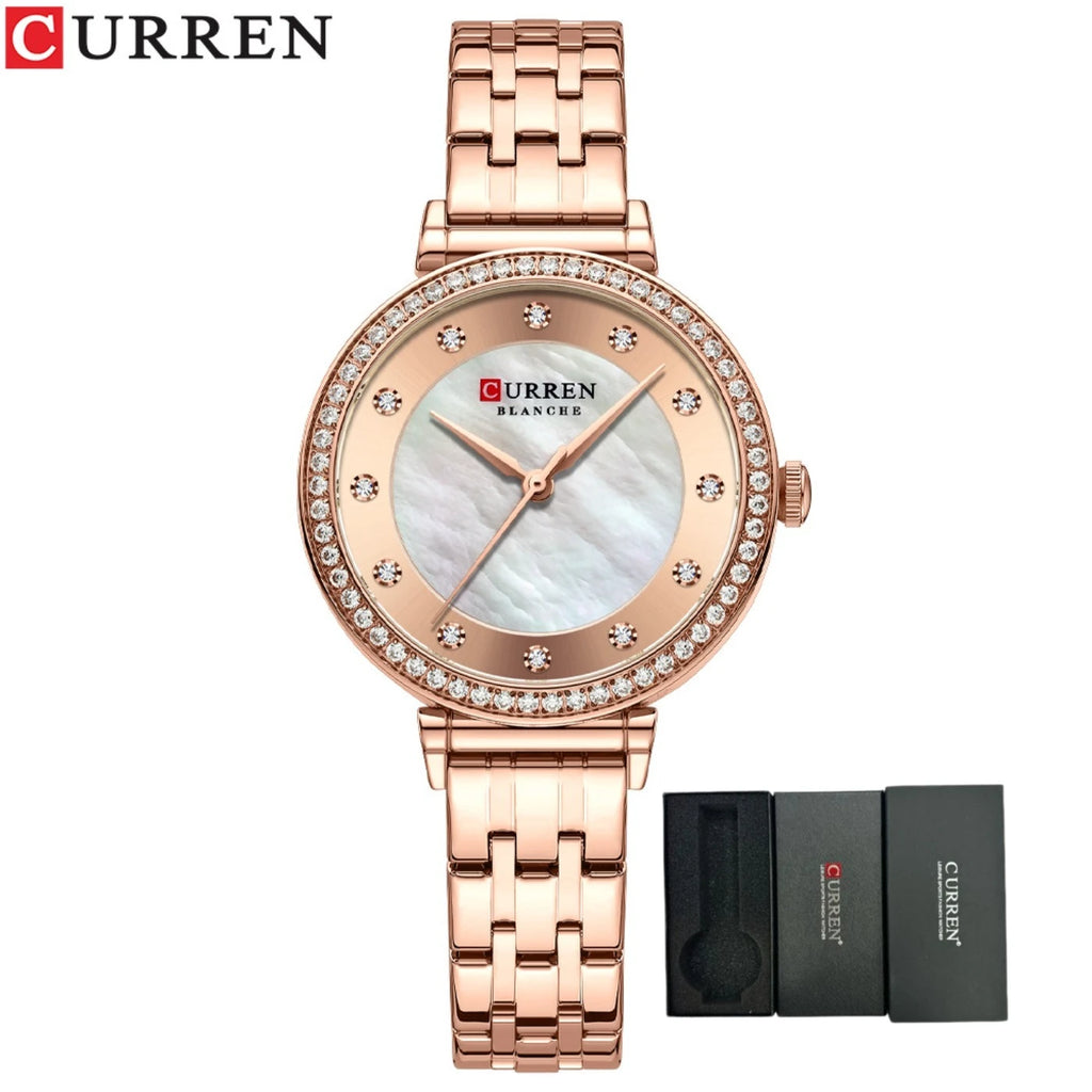 CURREN Top Brand Ladies Simple Fashion Quartz Watch Stainless Steel Classic Elegant Diamond Waterproof Ladies Watch Reloj Mujer