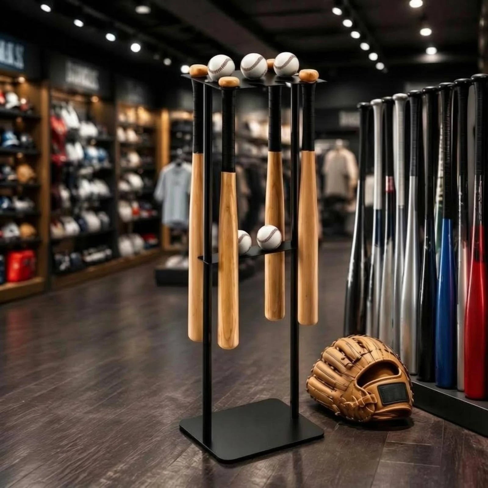 Metal Baseball Display Rack Mobile Baseball Club Storage Rack Floor Club Holder Free Standing Stable Base for Sports Room
