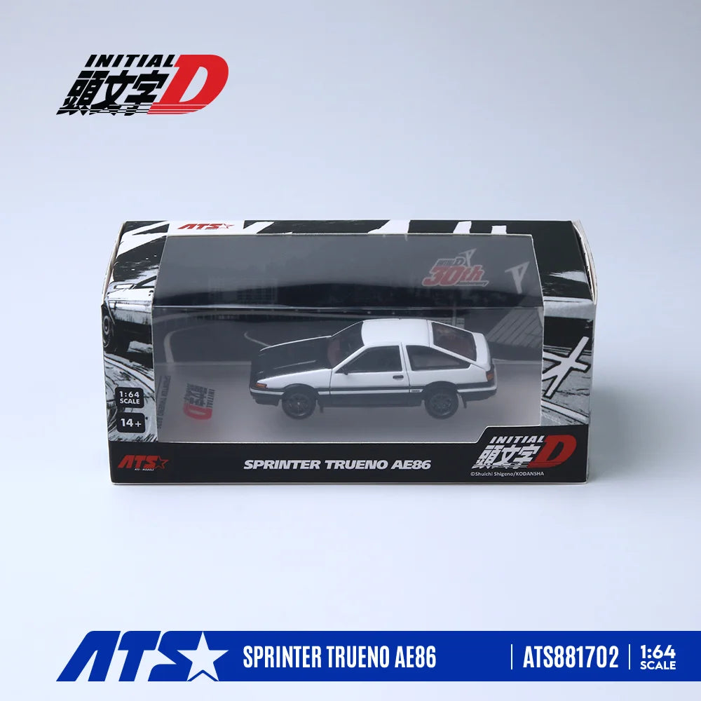 ATS 1:64 Sprinter Trueno AE86 Black Bonnet & White Bonnet Diecast Alloy Car Model Display Collectible Toy Gift