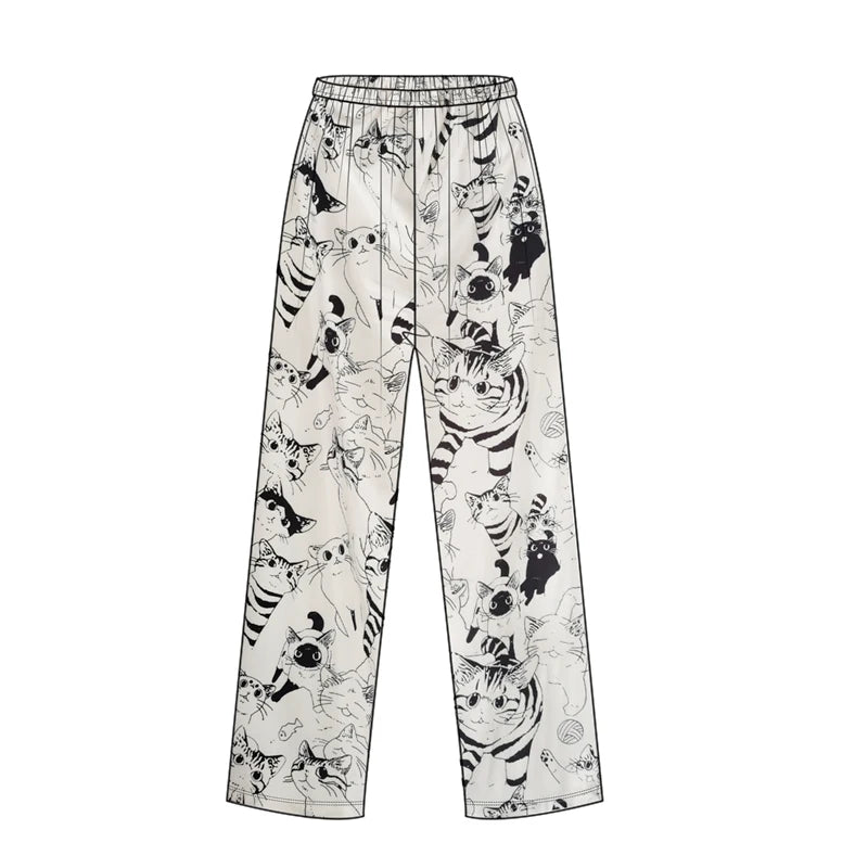 Outdoor Home Pants for Women Pajama Pants Soft Comfortable Cartoon Moe Cat Big Battle Elastic Waist Student Loose Sleeping Pants