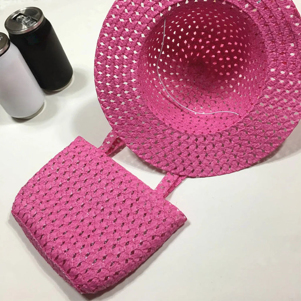 Fashionable Girl's Straw Hat Kids Sun-Protective Princess Hat Children Summer Sunscreen Hat With Portable Storage Bag