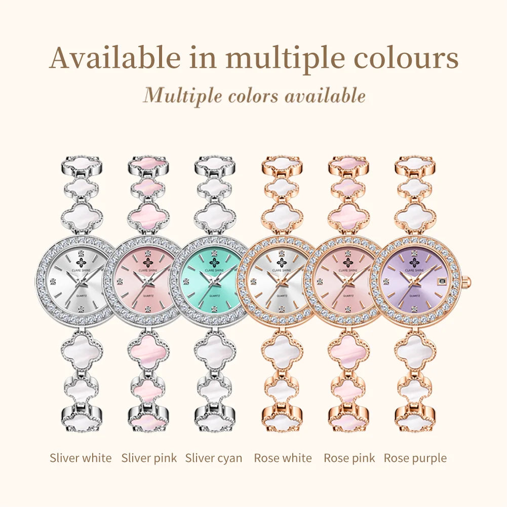 CLARE SHINE 7701 Lucky series small lucky four-leaf clover quartz women's watch with diamond bezel imported movement