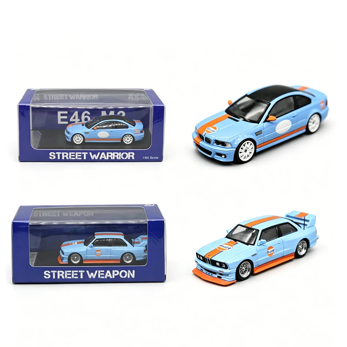 Ready To Ship Street Warrior1:64 BMW E46 M3 & E30 M3 Gulf Livery Diecast Model Car Collection (2 Variants) In Stock