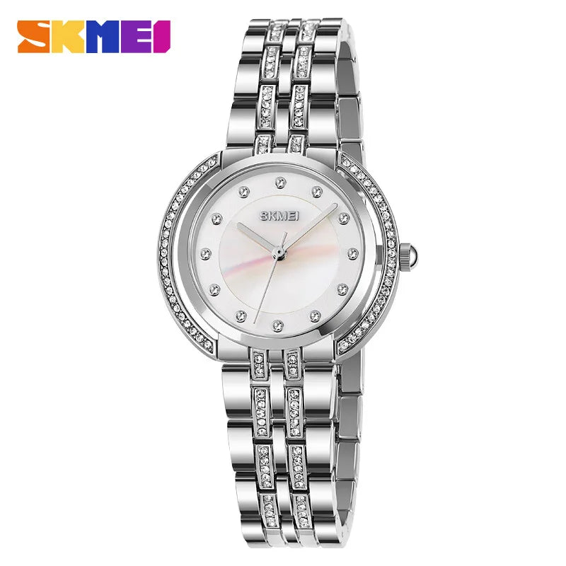 Womens Bracelet Quartz Watches Luxury Rhinestone Dial Zinc Alloy Band Analog Display 3 Bar Waterproof Fashion Wristwatch