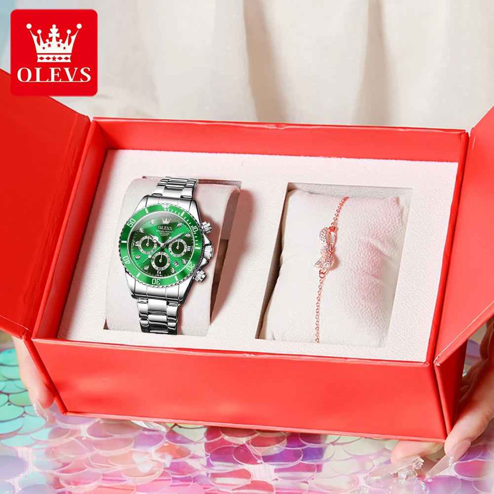 OLEVS Women Watch 5632 Elegant Original Quartz Watches Multifunctional Chronograph Watches For Women Set Bracelet Watch Reloj