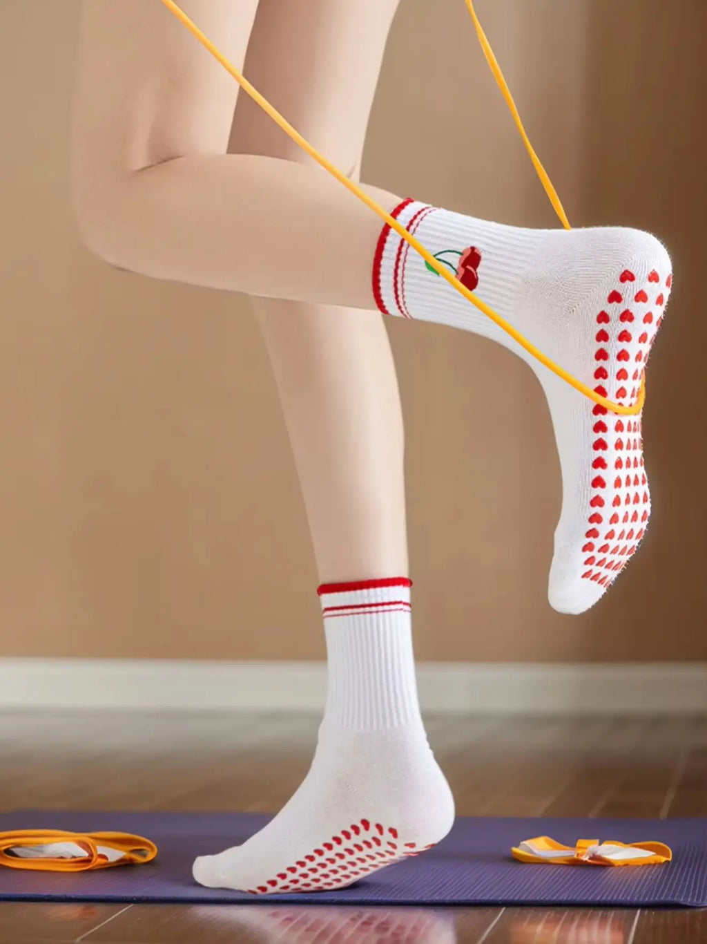 1 pairs Cross-Border Professional Yoga Socks,  Cotton Strapping Silicone Anti-Slip Pilates Fitness Dance Floor Socks