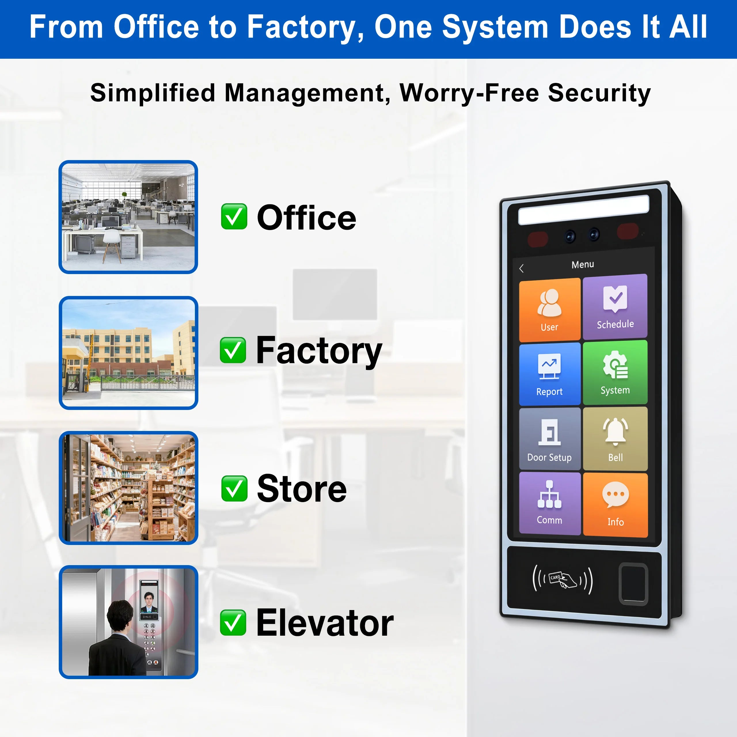 8" Multi-Biometric Access Control & Attendance Terminal - Face Fingerprint Palm Vein, WiFi 4G TCP/IP