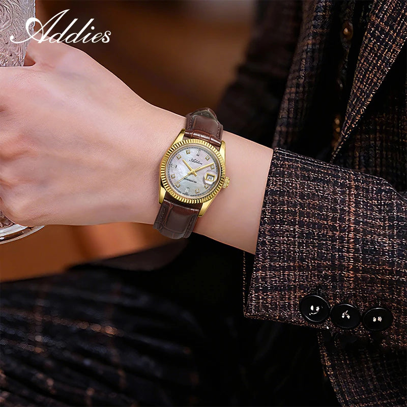 Addies 585 Quartz Woman's Watch 28mm High Quality Sapphire Glass 50m Waterproof Dive Stainless Steel Business Ladies Watches