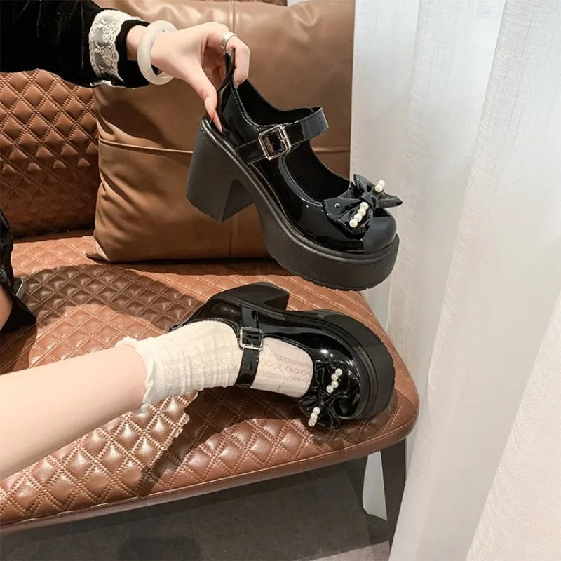 2026 Lolita Shoes Black Super High Heels Mary Jane Shoes Women Chunky Platform Pumps Woman Ankle Buckle Party Shoes